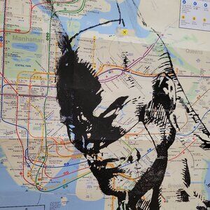 Handpainted Batman on a NYC Subway Map Acrylic painting